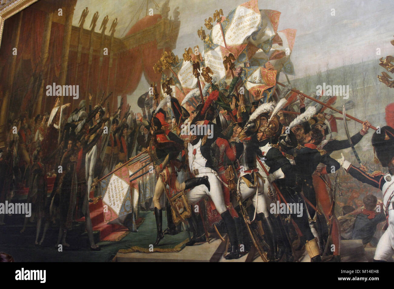 Painting of the army swearing allegiance to Napoleon after the distribution of imperial eagle standards at the Champ de Mars in Paris on December 5, 1 Stock Photo