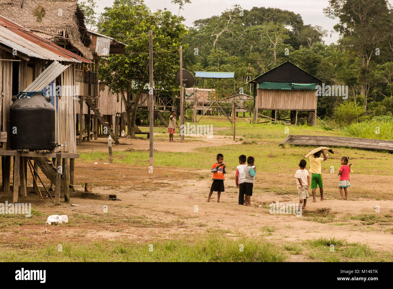 A typical scene in an Amazonian village in the Amazon basin. Stock Photo