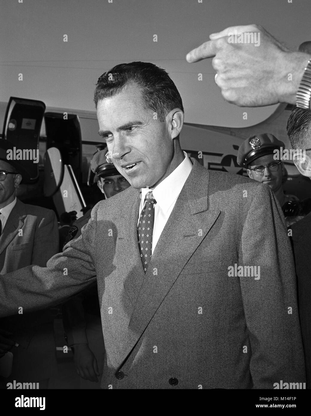 Richard Nixon arrives in Califorina 1957. Stock Photo