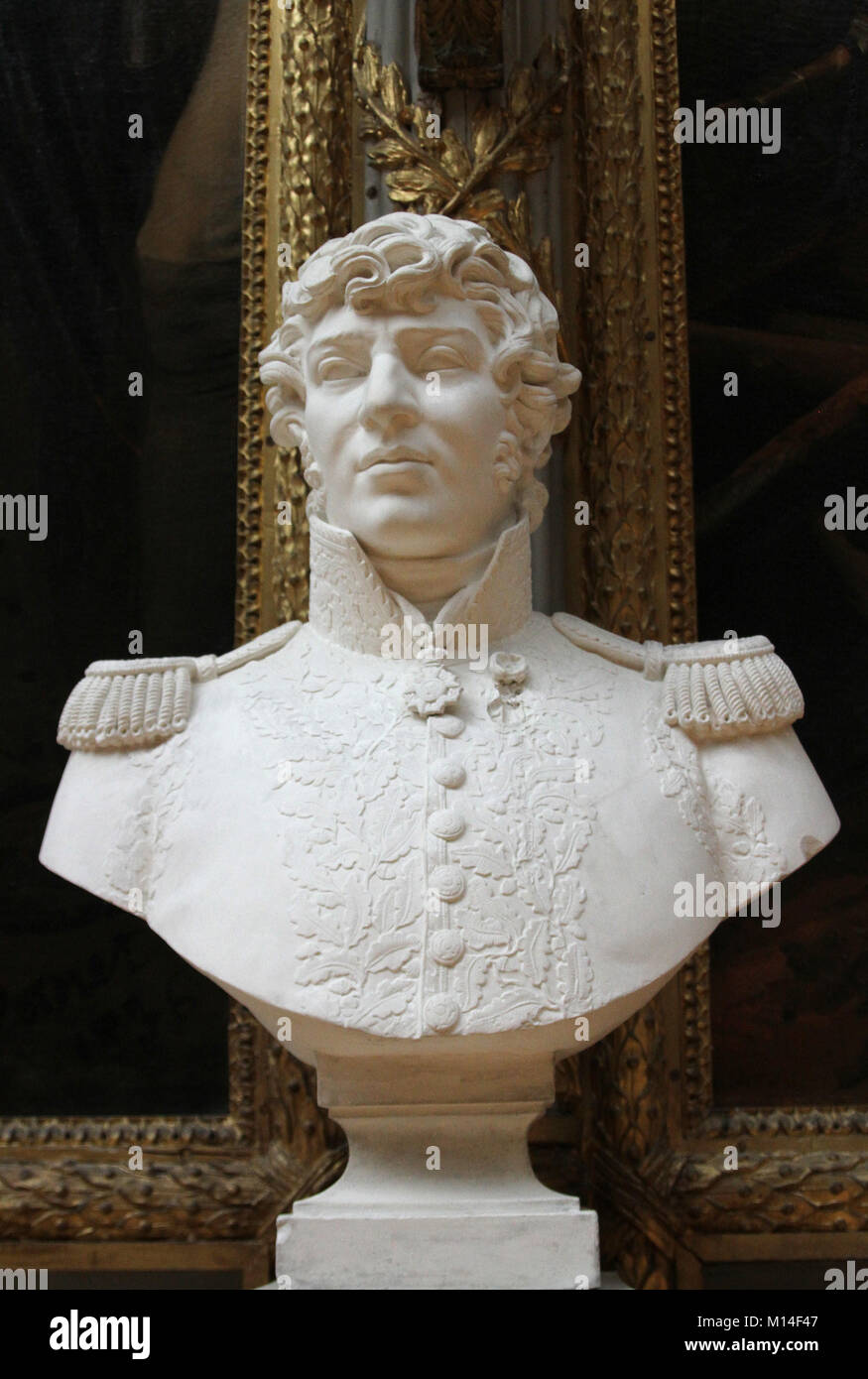 Marble bust of General Jean-Baptiste Cervoni by Pietro Cardelli in the Gallery of Battles, Versailles Palace, Ile-De-France, France. Stock Photo