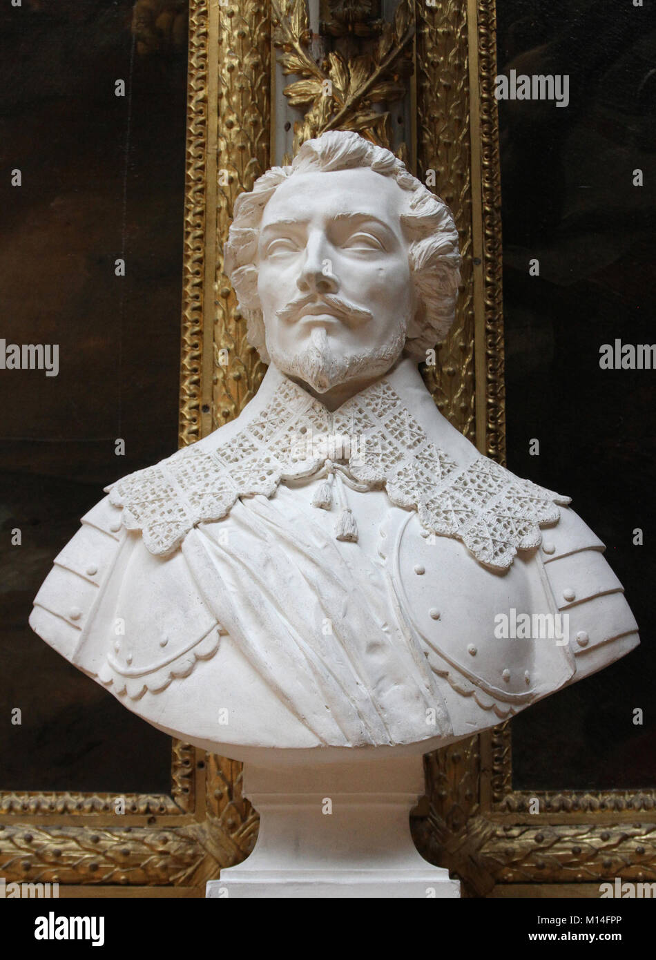 Marble bust of Charles Blanchefort, Marquis of Crequy, Marshal of France by Jean-Pierre Dantan in the Gallery of Battles, Versailles Palace, Ile-De-Fr Stock Photo