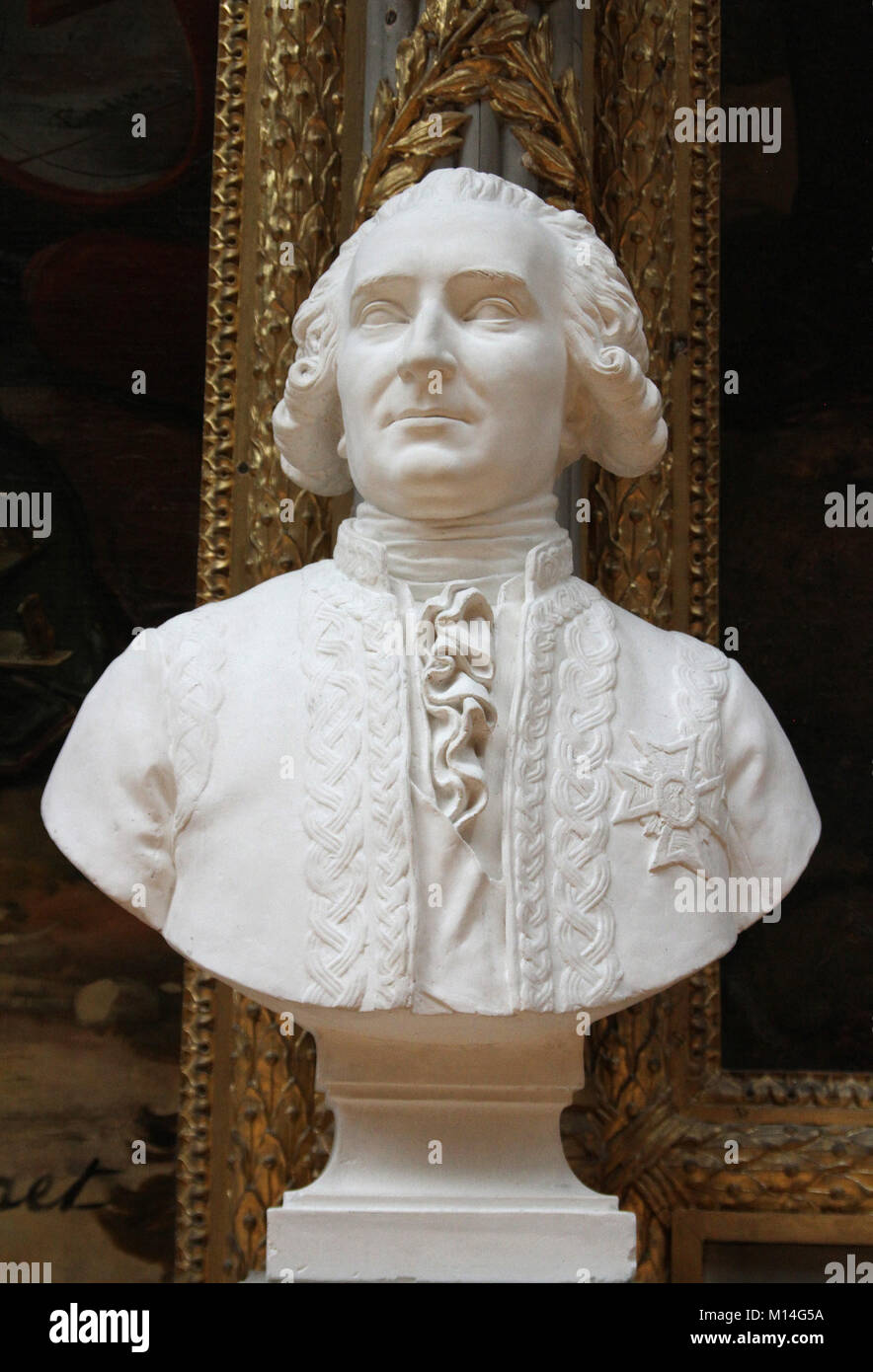 Marble bust of Lieutenant General Louis Joseph de Montcalm-Gozon, Marquis de Saint-Veran (called Montcalm) by Francisque Joseph Duret in the Gallery o Stock Photo