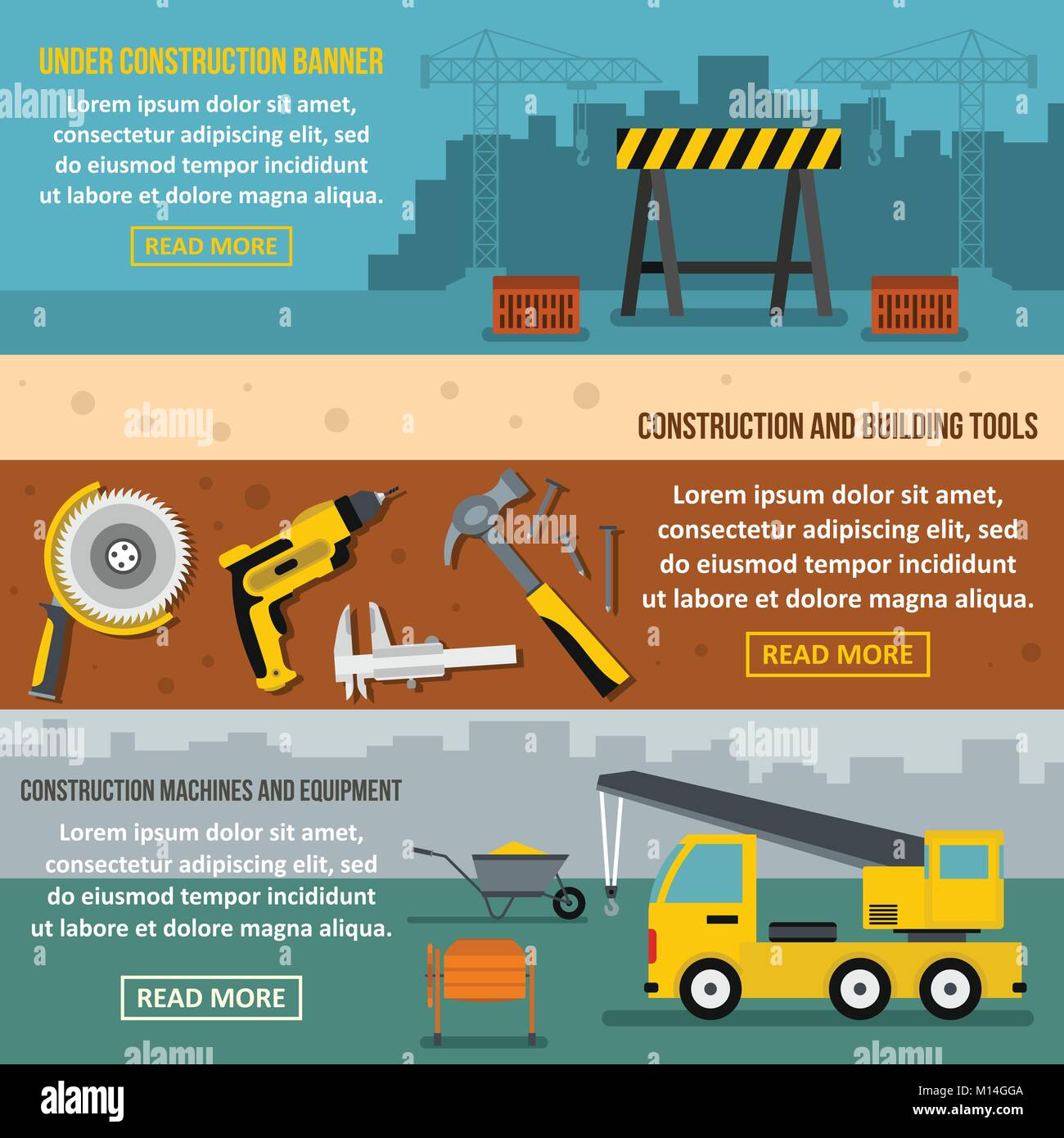Under construction banner concept set, flat style Stock Vector Image ...