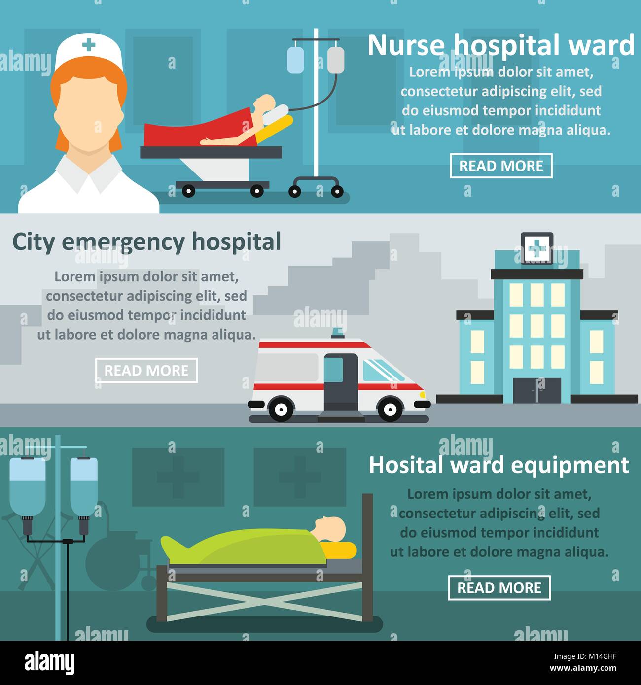 Hospital care banner horizontal set, flat style Stock Vector Image ...