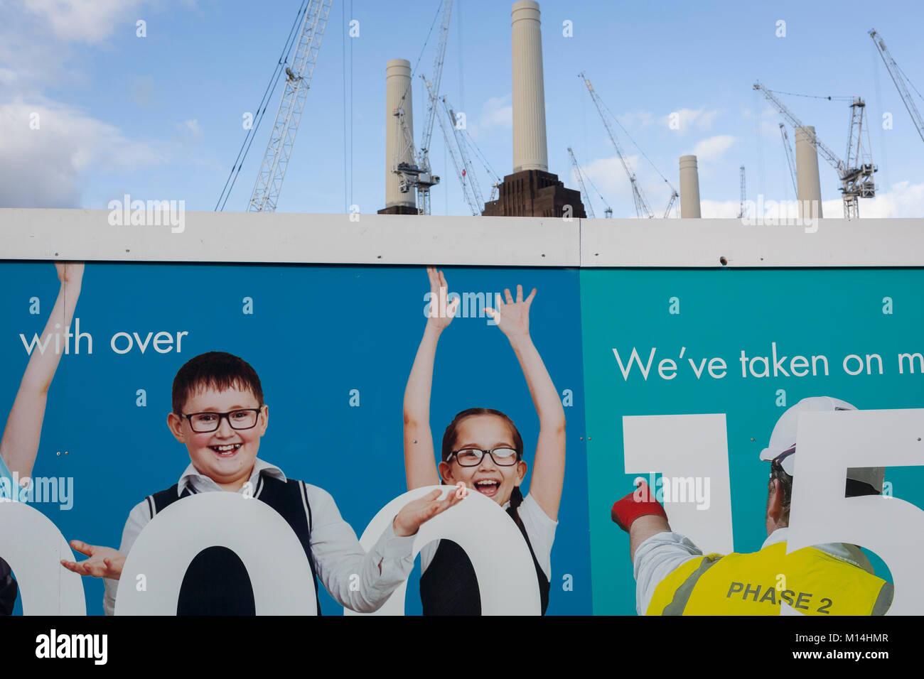 Ongoing construction work in Battersea, surrounding Battersea Power