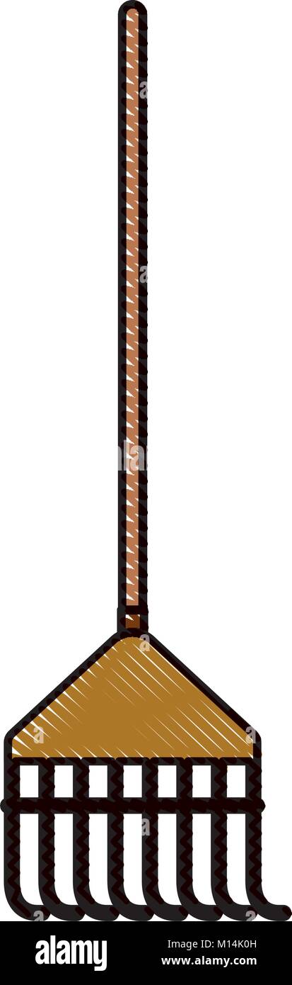 rake leaves with wooden stick in colored crayon silhouette Stock Vector ...