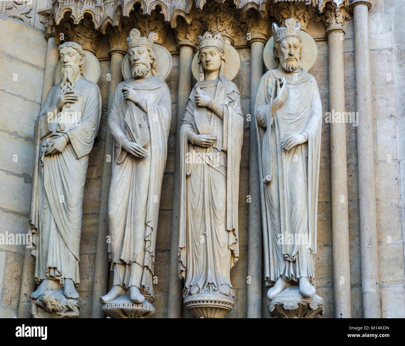 Paris, France Sculptures of kings, queens and priests on the Portal of