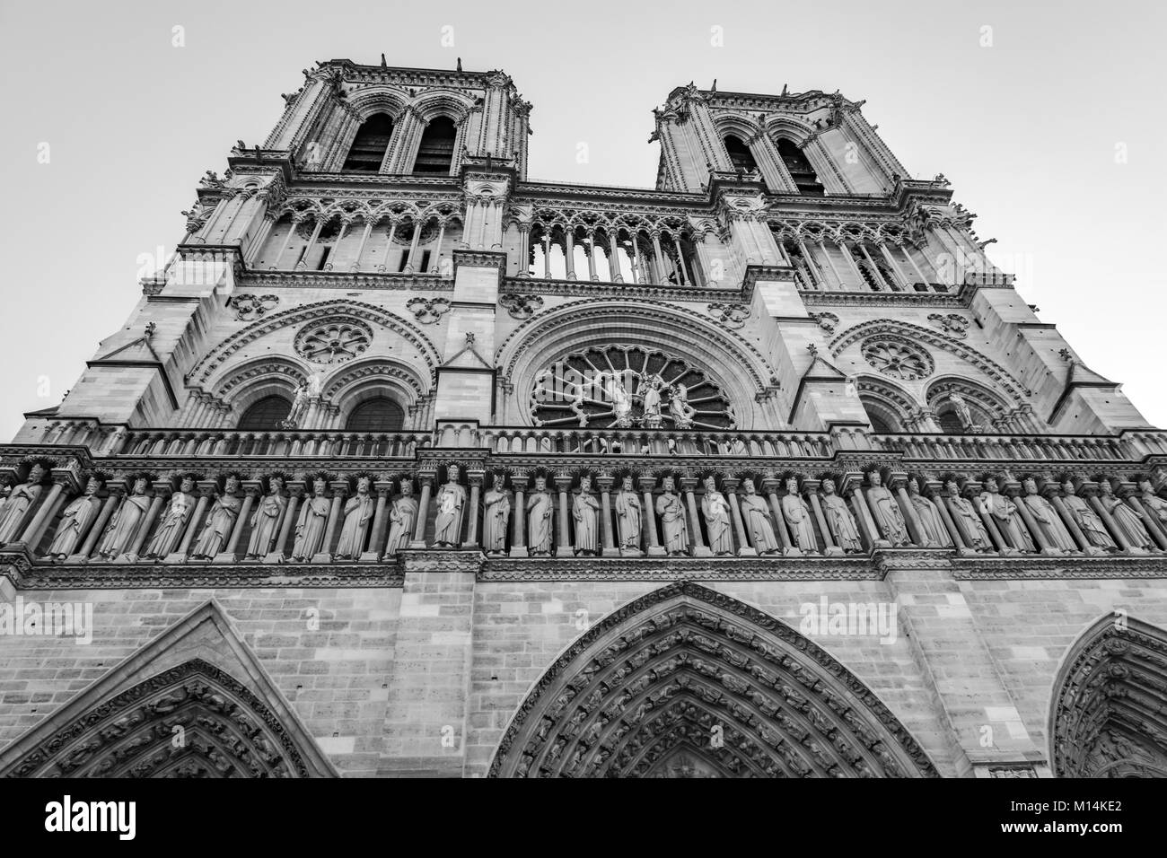 Paris, France: Facade of the medieval cathedral of Notre Dame de Paris. Stock Photo