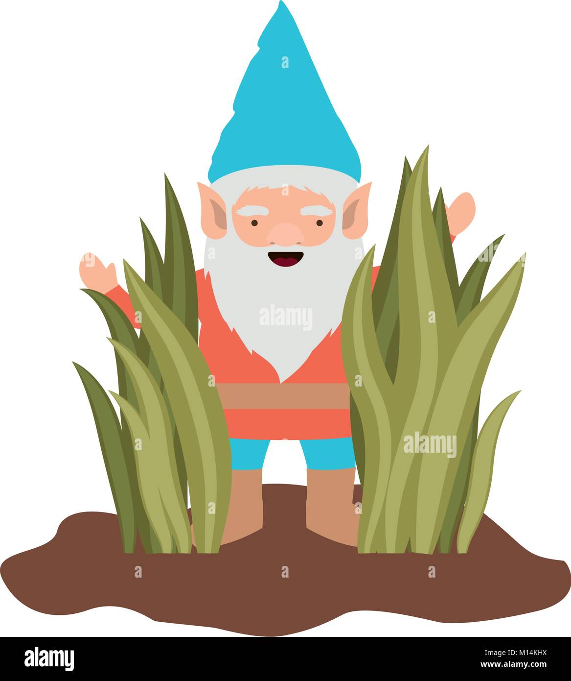 gnome coming out of the bushes on white background Stock Vector Image