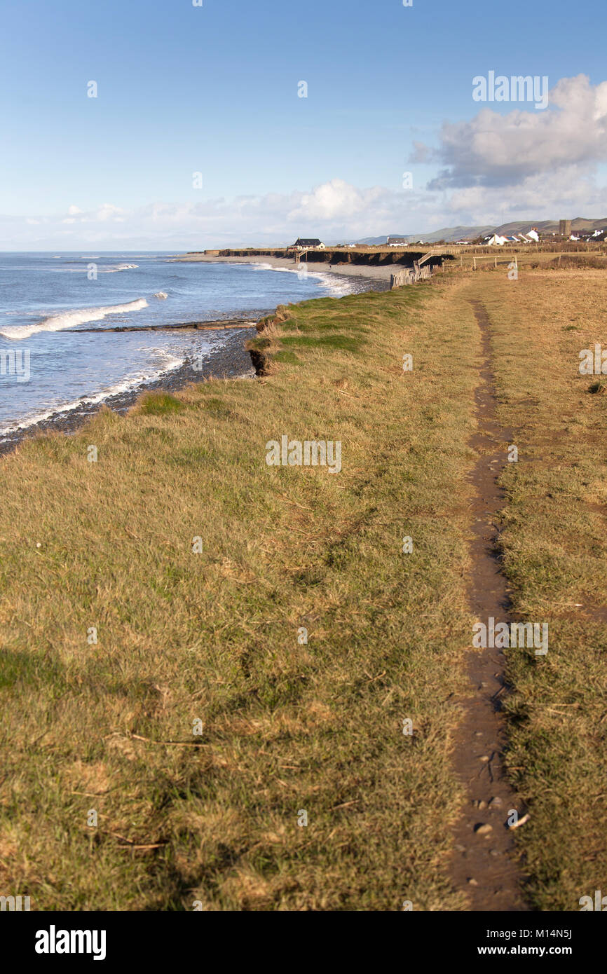 The Wales Coast Path. Picturesque view of the Wales Coast Path route in the county of Ceredigion, between the villages of Llanon and Aberarth. Image s Stock Photo
