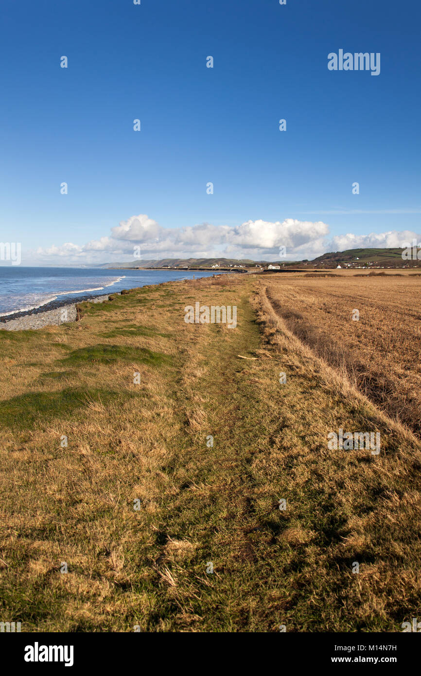 The Wales Coast Path. Picturesque view of the Wales Coast Path route in the county of Ceredigion, between the villages of Llanon and Aberarth. Image s Stock Photo