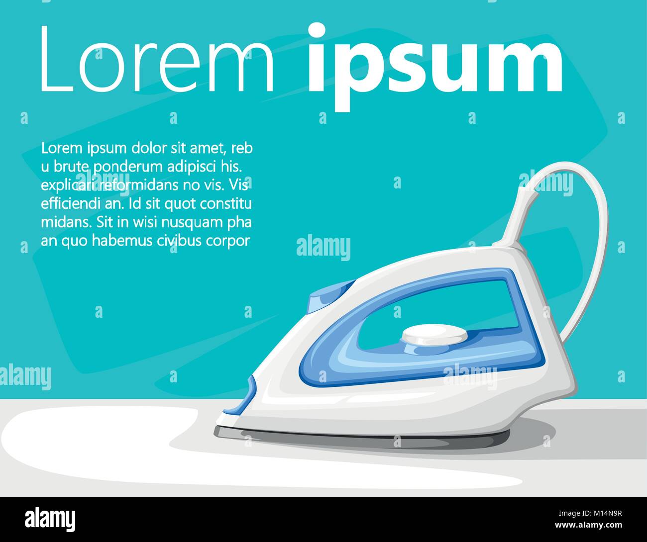 White electric steam iron on ironing board vector illustration on