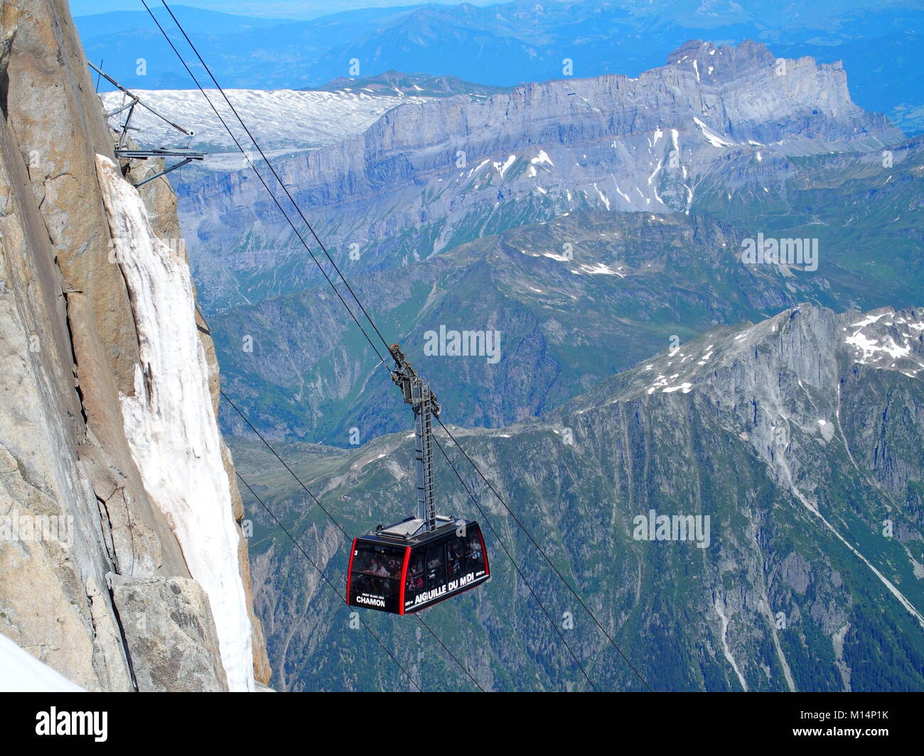 CHAMONIX MONT BLANC, FRANCE on JULY 2016: Cable car cabin on AIGUILLE DU  MIDI in highest french alpine mountains range with rocky slope, scenic ALPS  Stock Photo - Alamy