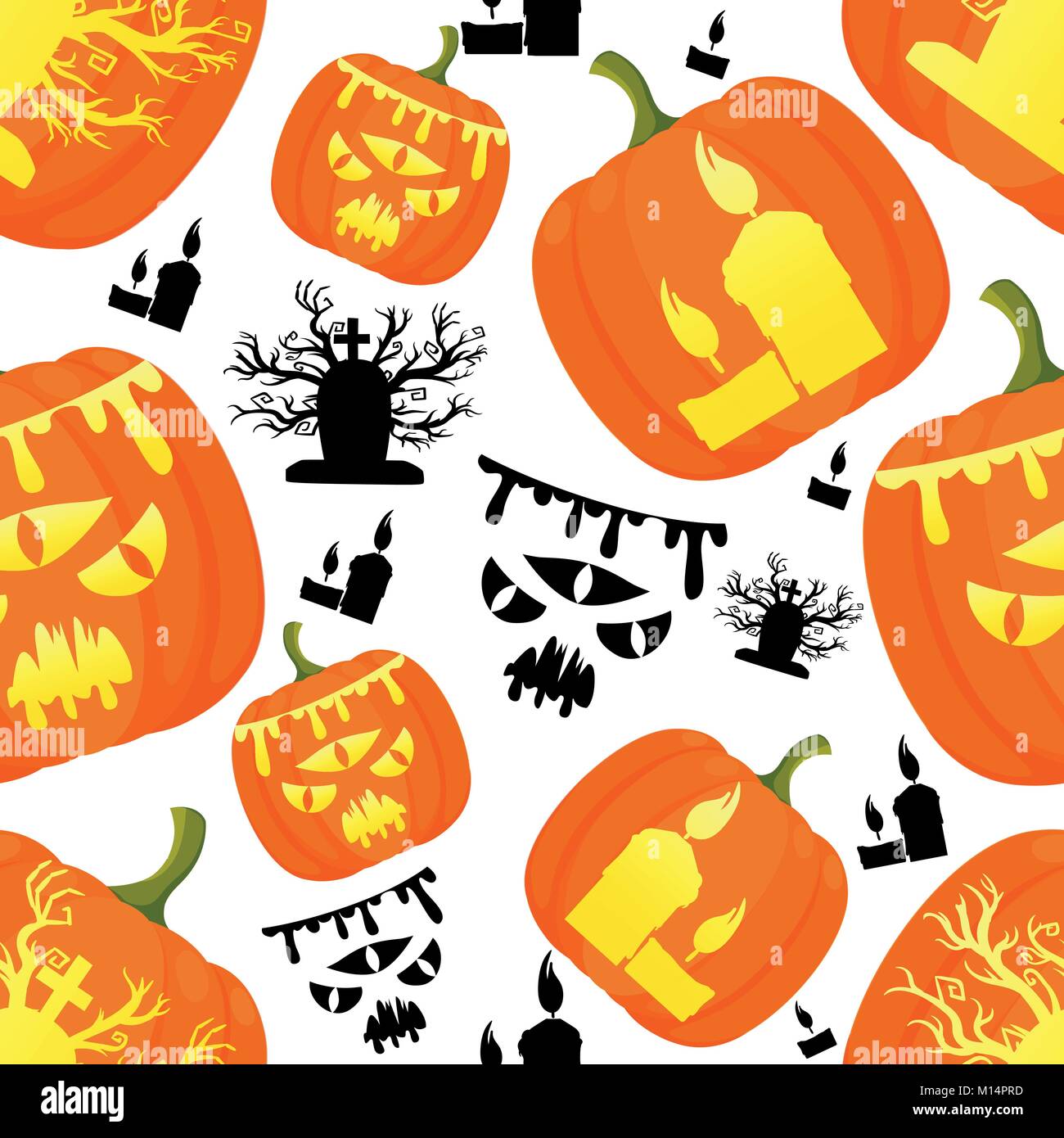 Seamless pattern of decorative Halloween pumpkins with different design ...