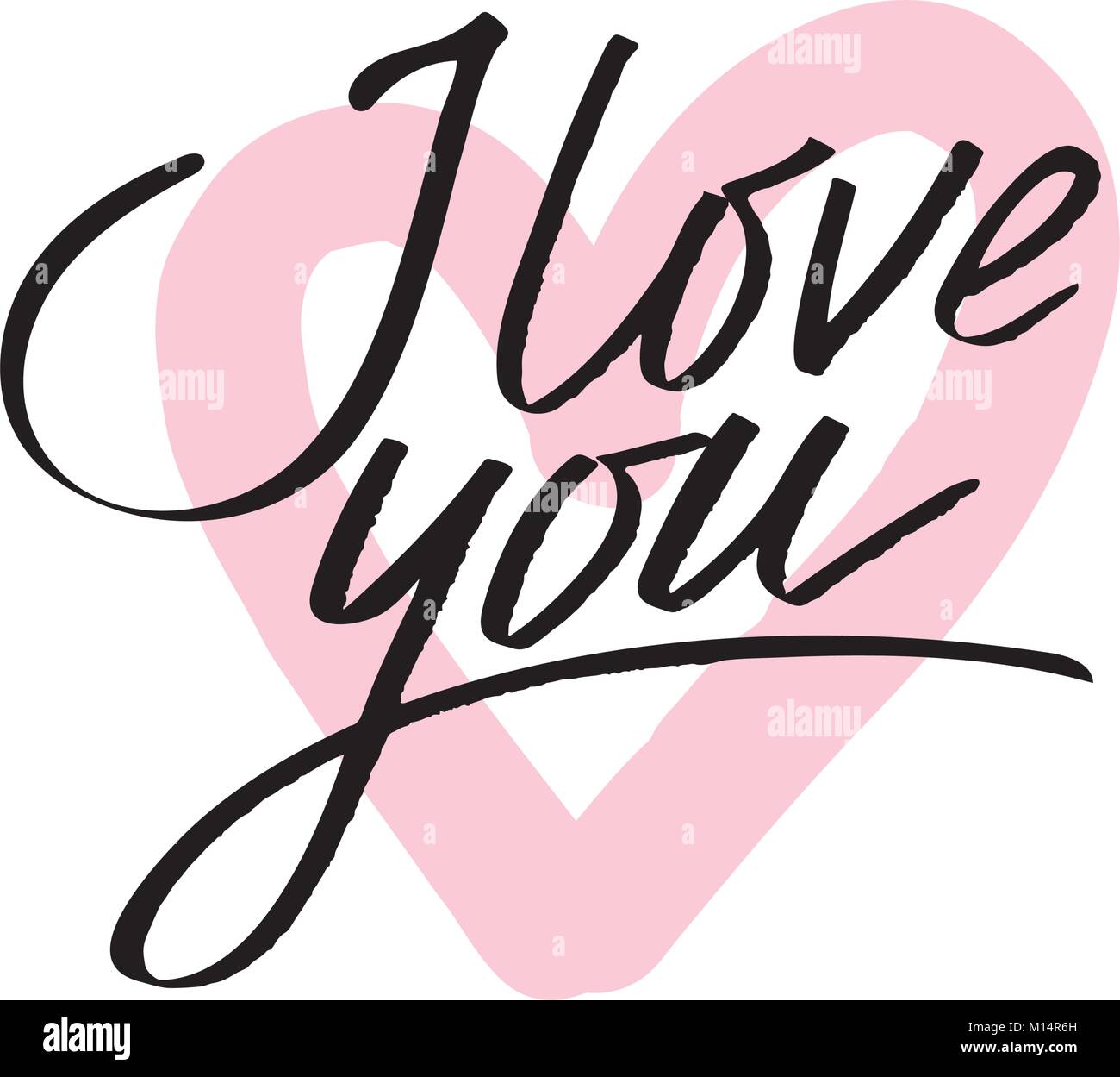 I love you. I heart you. Valentines day calligraphy glitter card. Hand ...