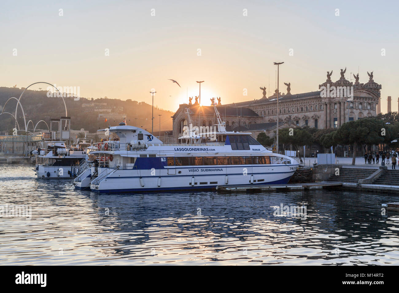 Port view at sunset,Barcelona. Stock Photo