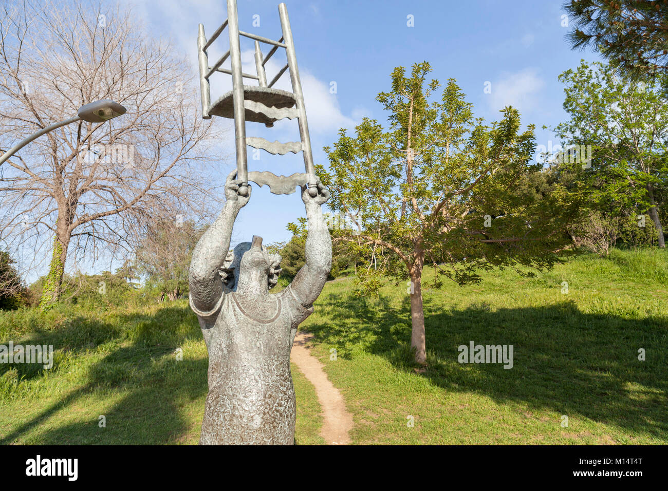 Monument tribute to Charlie Rivel, spanish circus clown in garden Joan Brossa, Montjuic park,Barcelona. Stock Photo