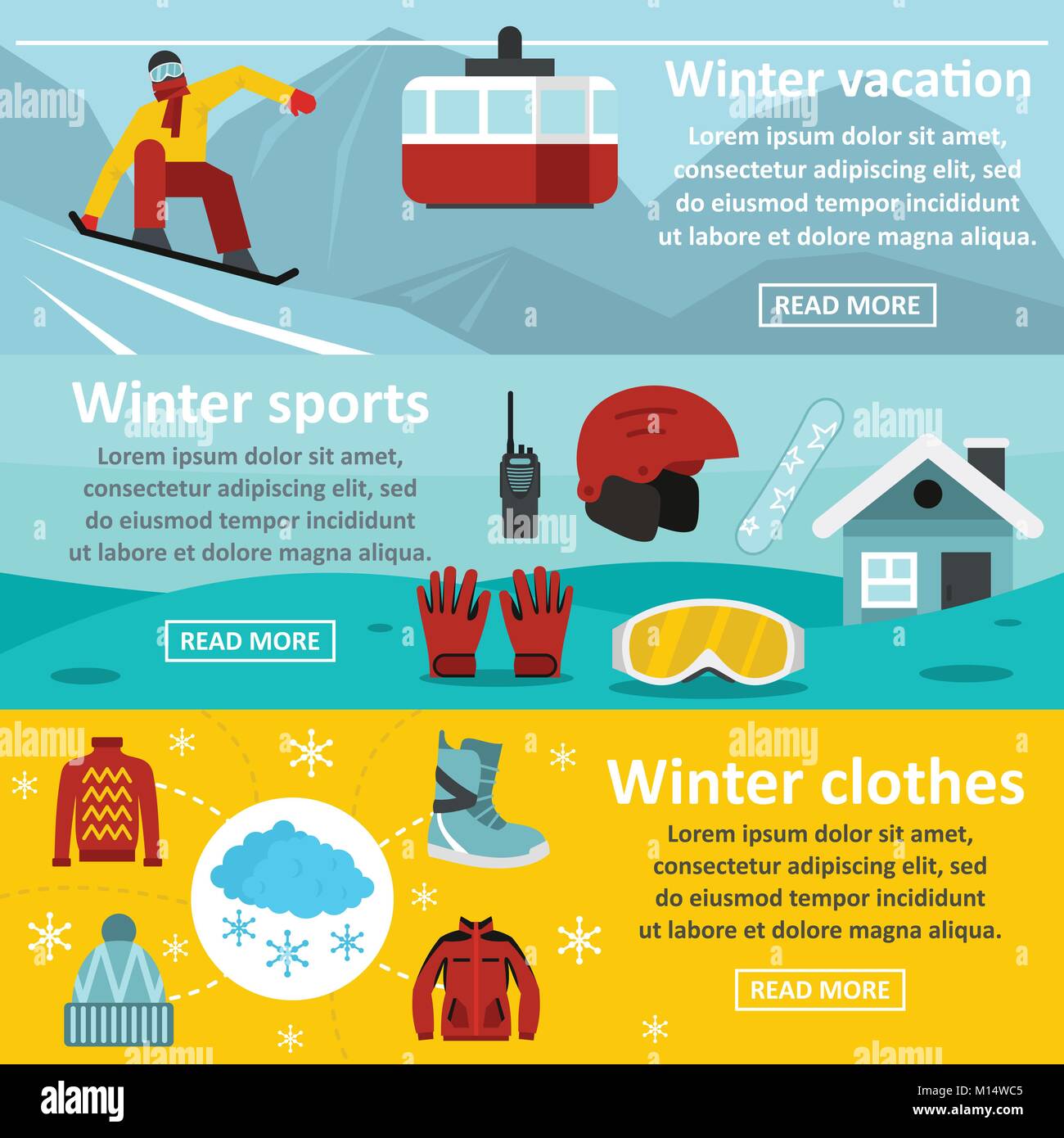Winter sport banner horizontal set, flat style Stock Vector Image & Art ...