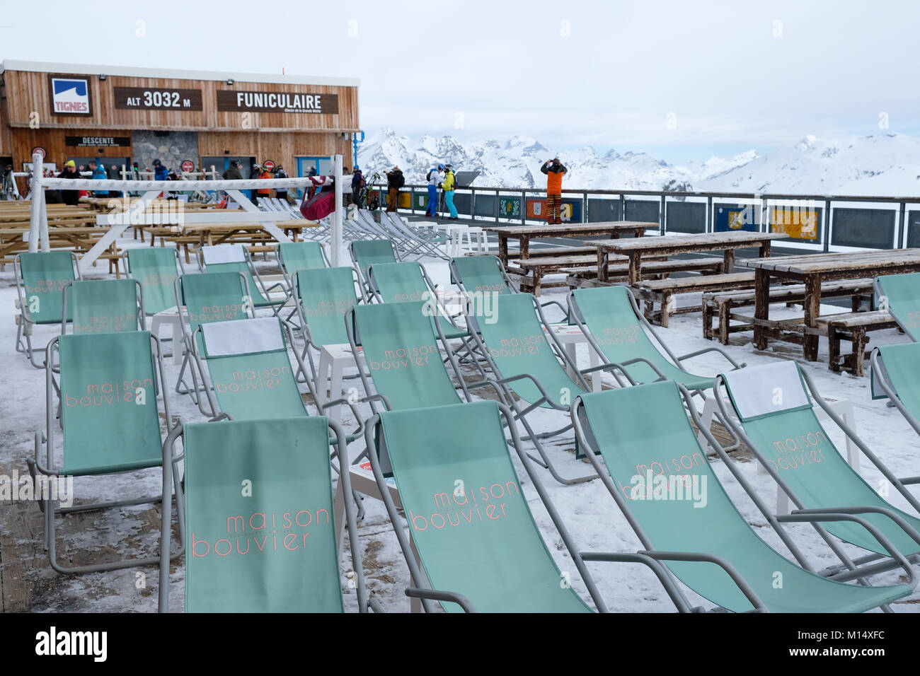 The Terrace Of La Cantine Selfservice Restaurant At La Grande Motte Glacier In Tignes A Winter Sports Resort In France Stock Photo Alamy