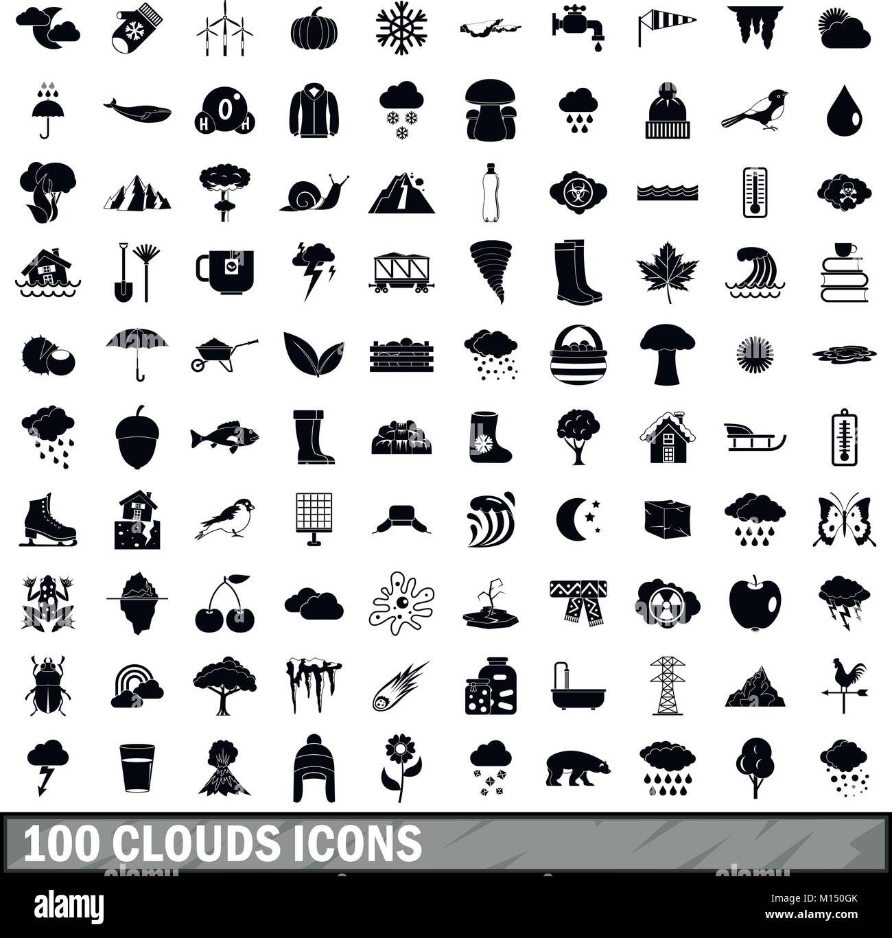 100 clouds icons set, simple style  Stock Vector