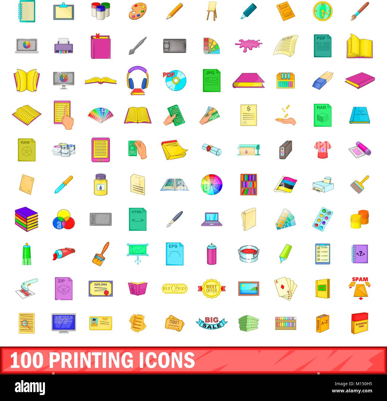 100 printing icons set, cartoon style Stock Vector Image & Art - Alamy