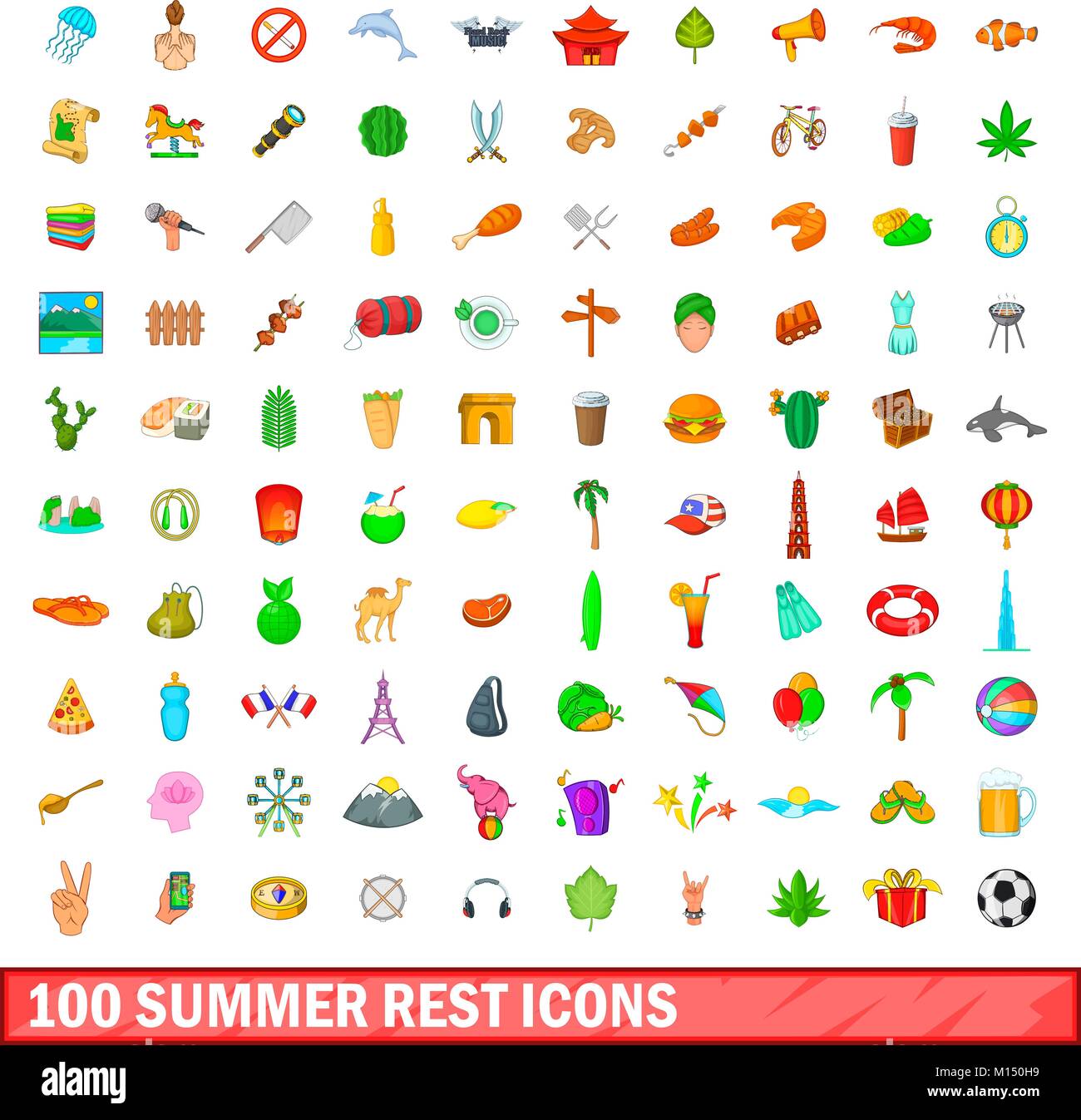 100 summer rest icons set, cartoon style Stock Vector Image & Art - Alamy