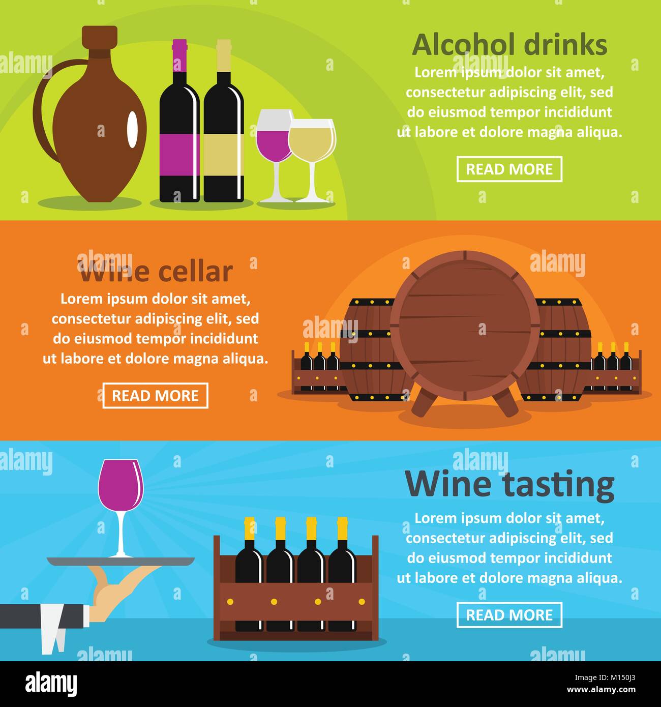 Wine tasting banner horizontal set, flat style Stock Vector Image & Art ...