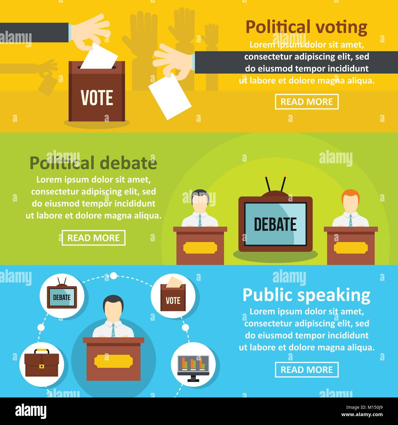 Election Voting Banner Horizontal Set Flat Style Stock Vector Art