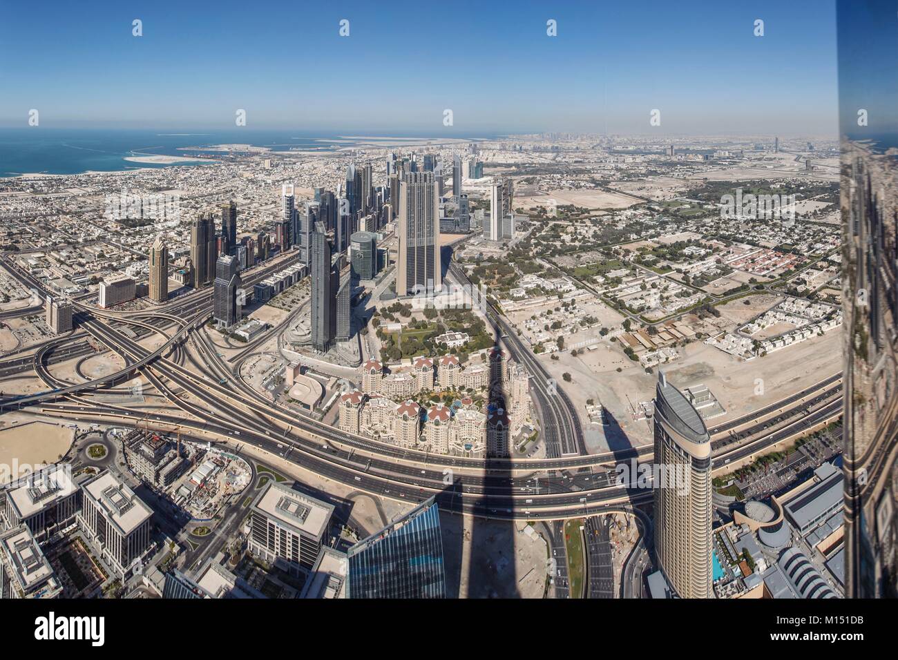 United Arab Emirates, Dubai, the towers of Sheikh Zayed Road from At The Top (Burj Khalifa) Stock Photo