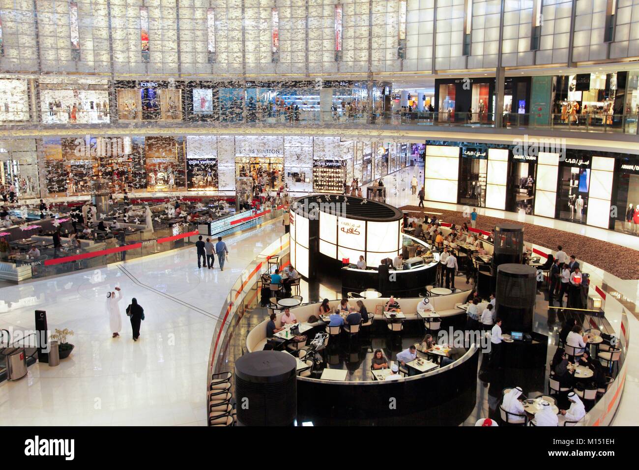 United Arab Emirates, Dubai, Dubai Mall, Armani and Fauchon coffe shop at Fashion Avenue Stock Photo