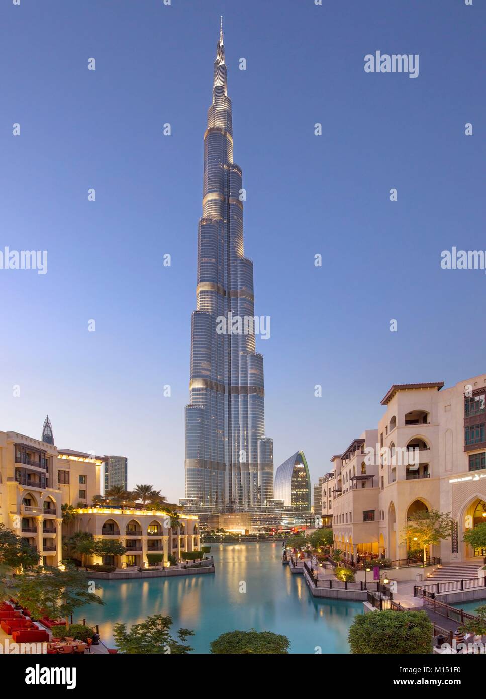 United Arab Emirates, Dubai, Burj Khalifa and The Palace hotel Stock Photo