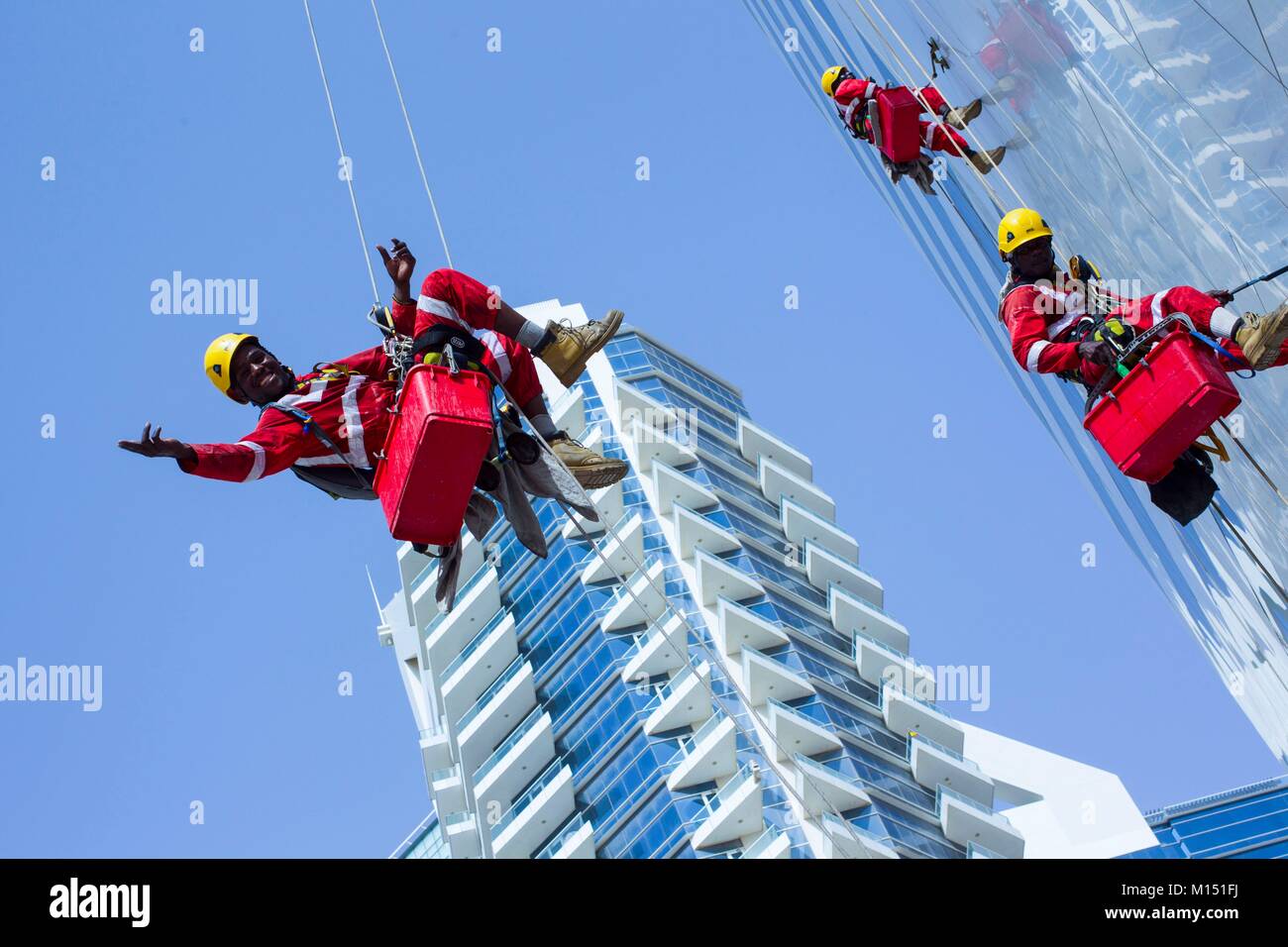 United Arab Emirates, Dubai, cleaners of the towers Stock Photo