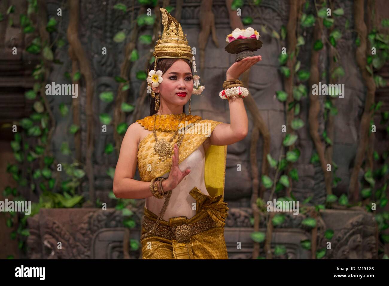 Cambodia, Angkor, dance preformance with apsaras Stock Photo