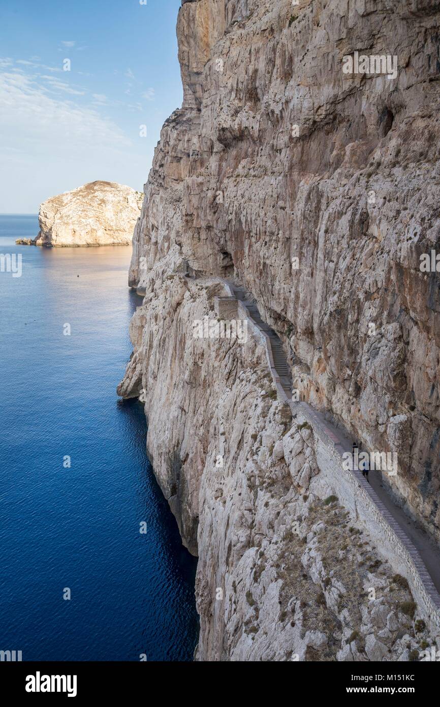 Italy, Sardinia, province of Sassari, approximately Alghero, Capo Caccia, panoramic staircase of 654 steps says Escala del Cabirol for the access to the Cave of Neptune (Grotta Di Nettuno) Stock Photo