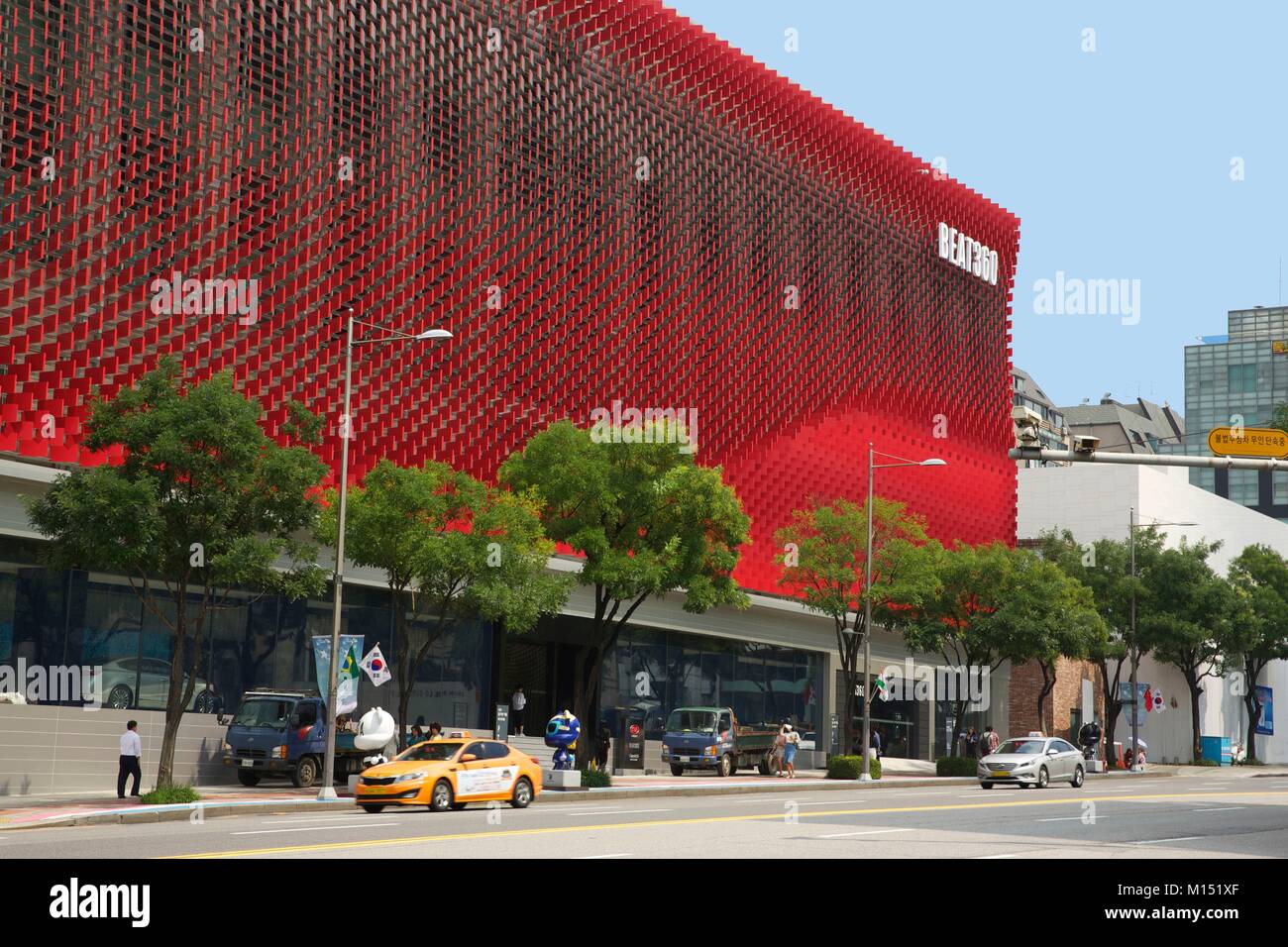 South Korea, Seoul, Gangnam district, Apgujeong, building with red design of Beat 360, Kia brand cultural and commercial space Stock Photo