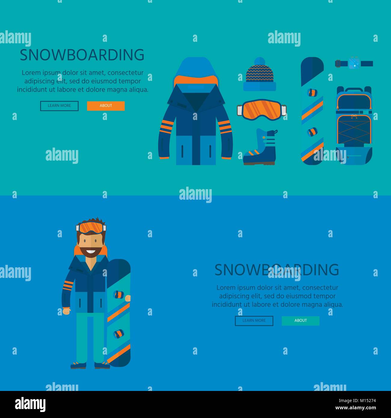 Winter sport icons collection. Skiing and snowboarding set equipment ...