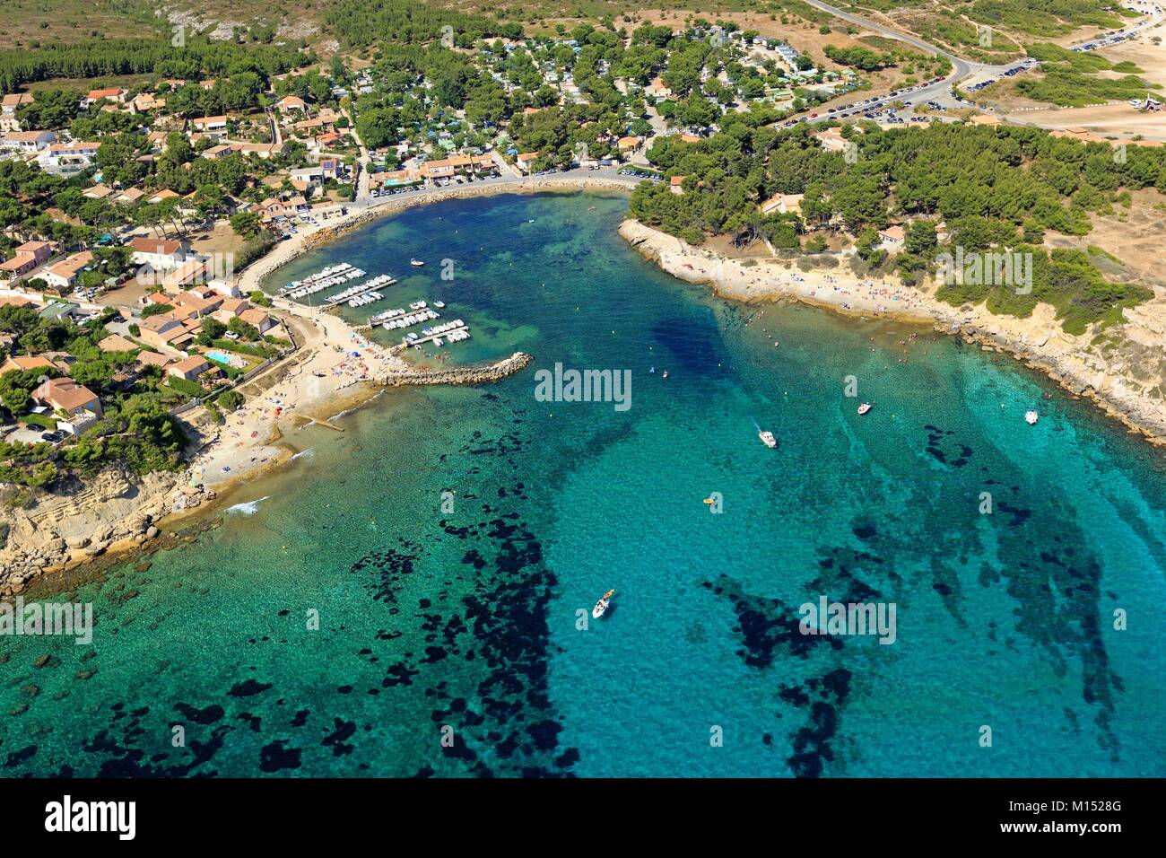 France, Bouches du Rhone, Martigues, Saint Croix district, Calanque des  Tamaris (aerial view Stock Photo - Alamy