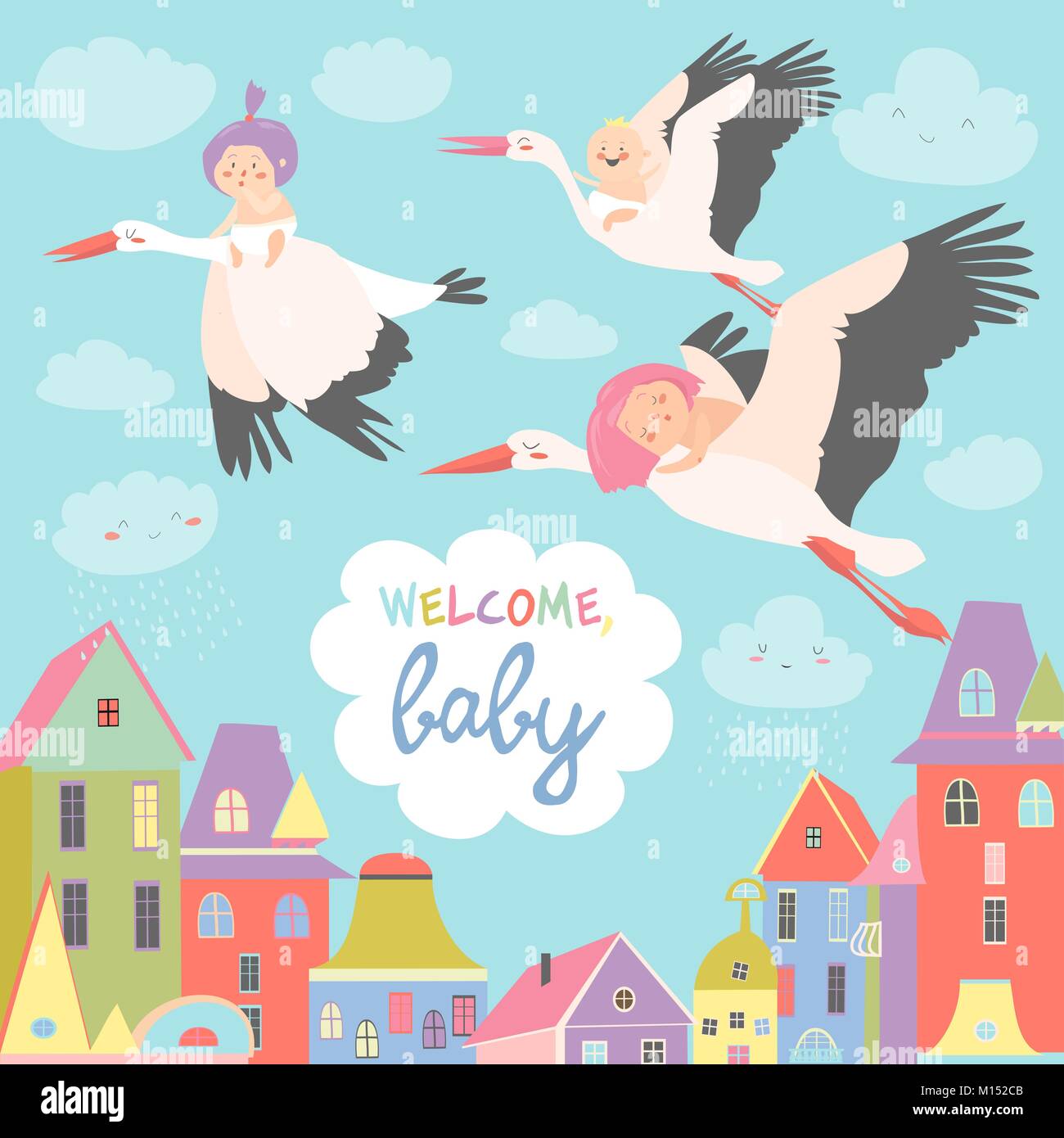 Storks with babies Stock Vector Image & Art - Alamy