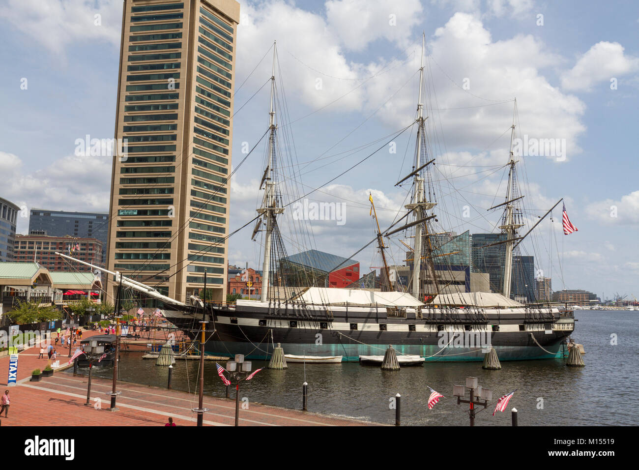 The USS Constellation, a sloop-of-war moored in Baltimore Inner Harbor, Maryland, United States. Stock Photo