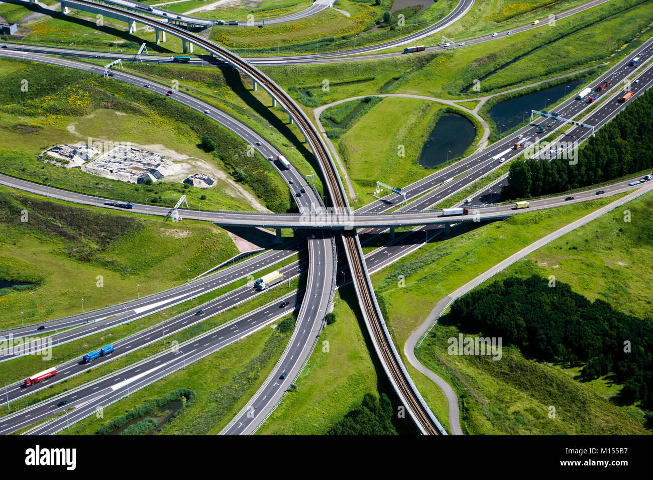 The Netherlands, Rotterdam. Roads. Highways Crossing. Aerial Stock