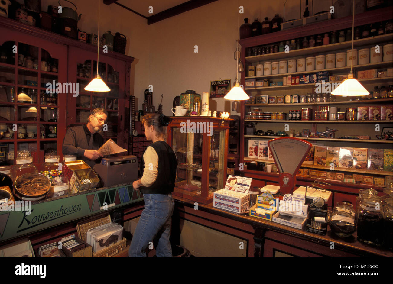 The Netherlands. Delft. Interior of museum-shop called Kouwenhoven. Ancient grocery shop. Stock Photo