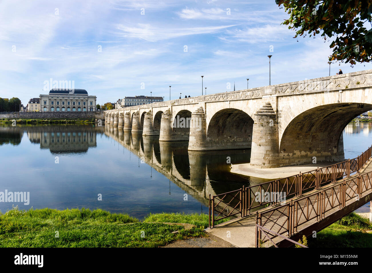Cessart bridge, Saumur crossing the Loire river. Stock Photo