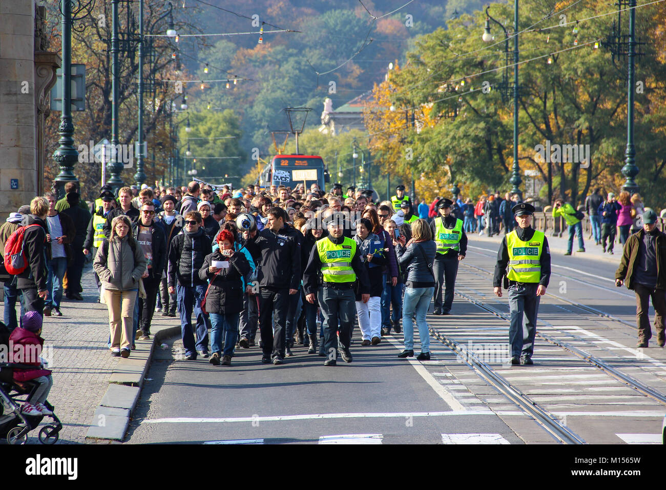 Demonstration in Prague, Legion Bridge Czech Republic Stock Photo