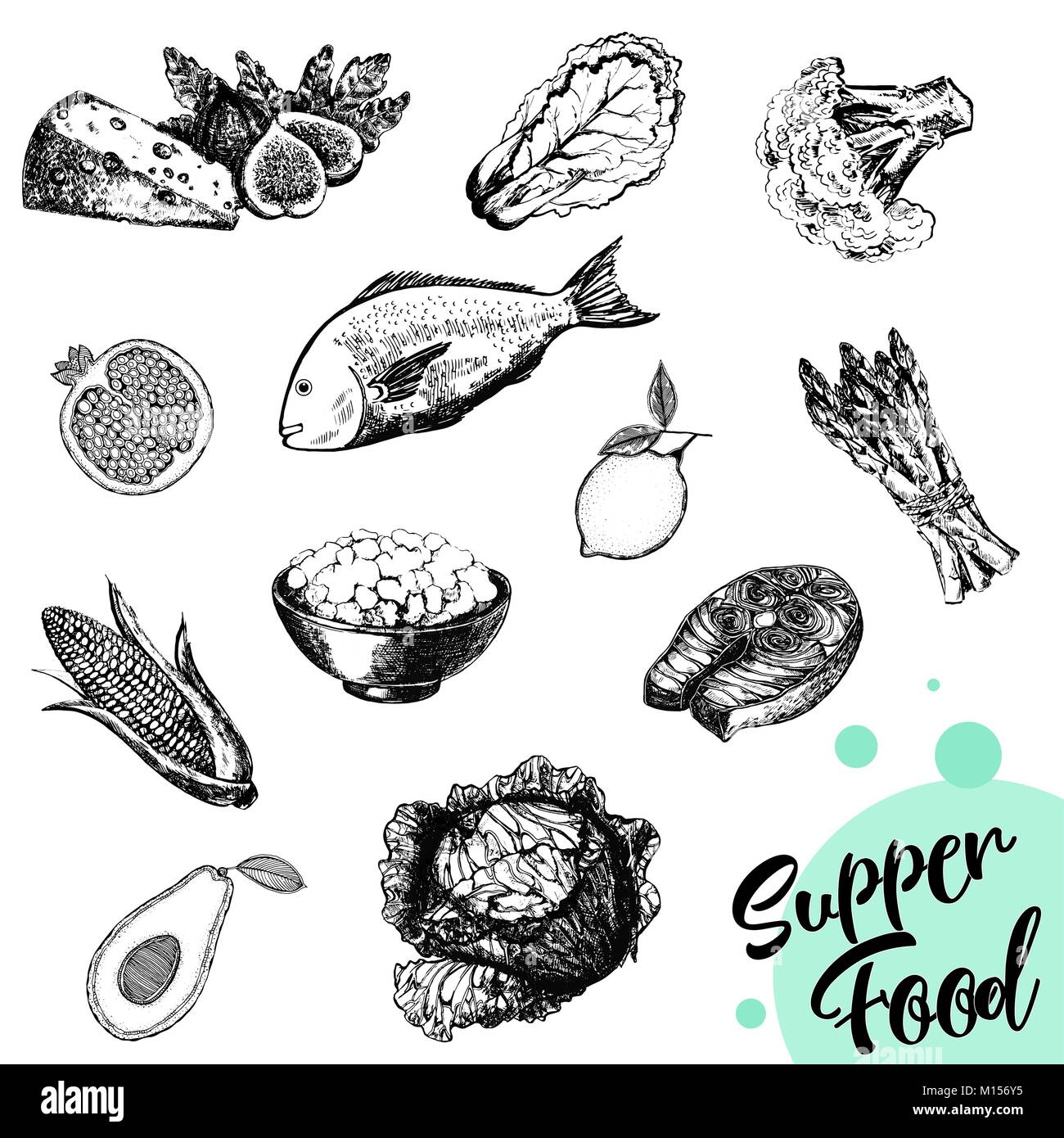 Set of hand drawn sketch style isolated food. Vector illustration. Stock Vector