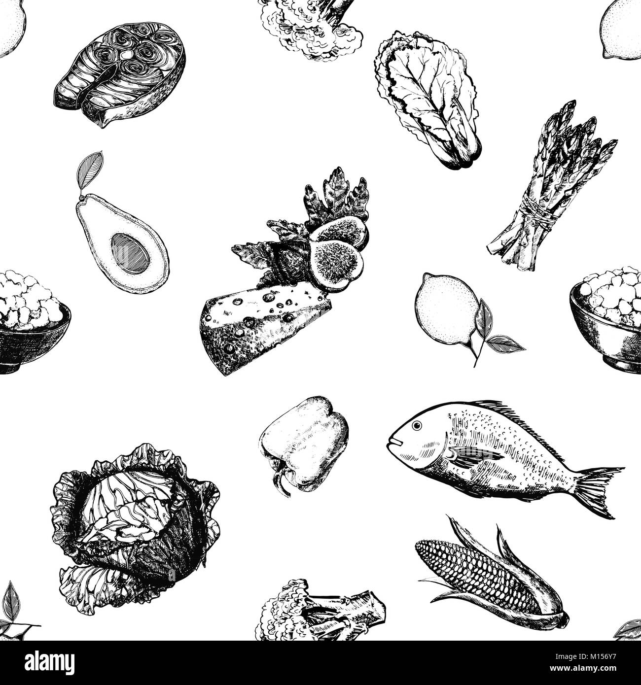 Seamless pattern of hand drawn sketch style isolated food. Vector illustration. Stock Vector