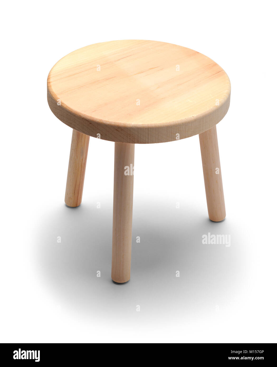 Small Round Foot Stool Isolated on a White Background. Stock Photo