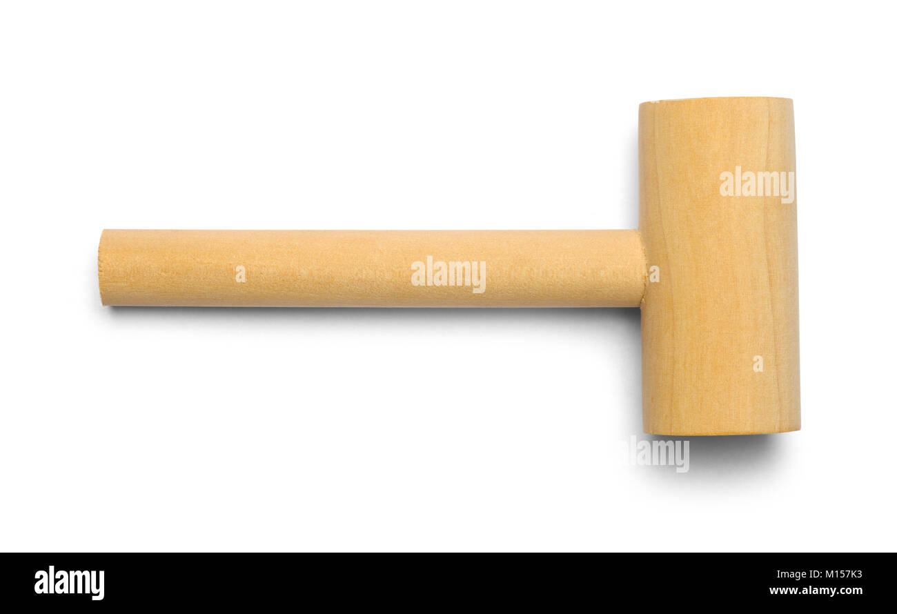 Wood Mallet Side View Isolated on a White Background. Stock Photo