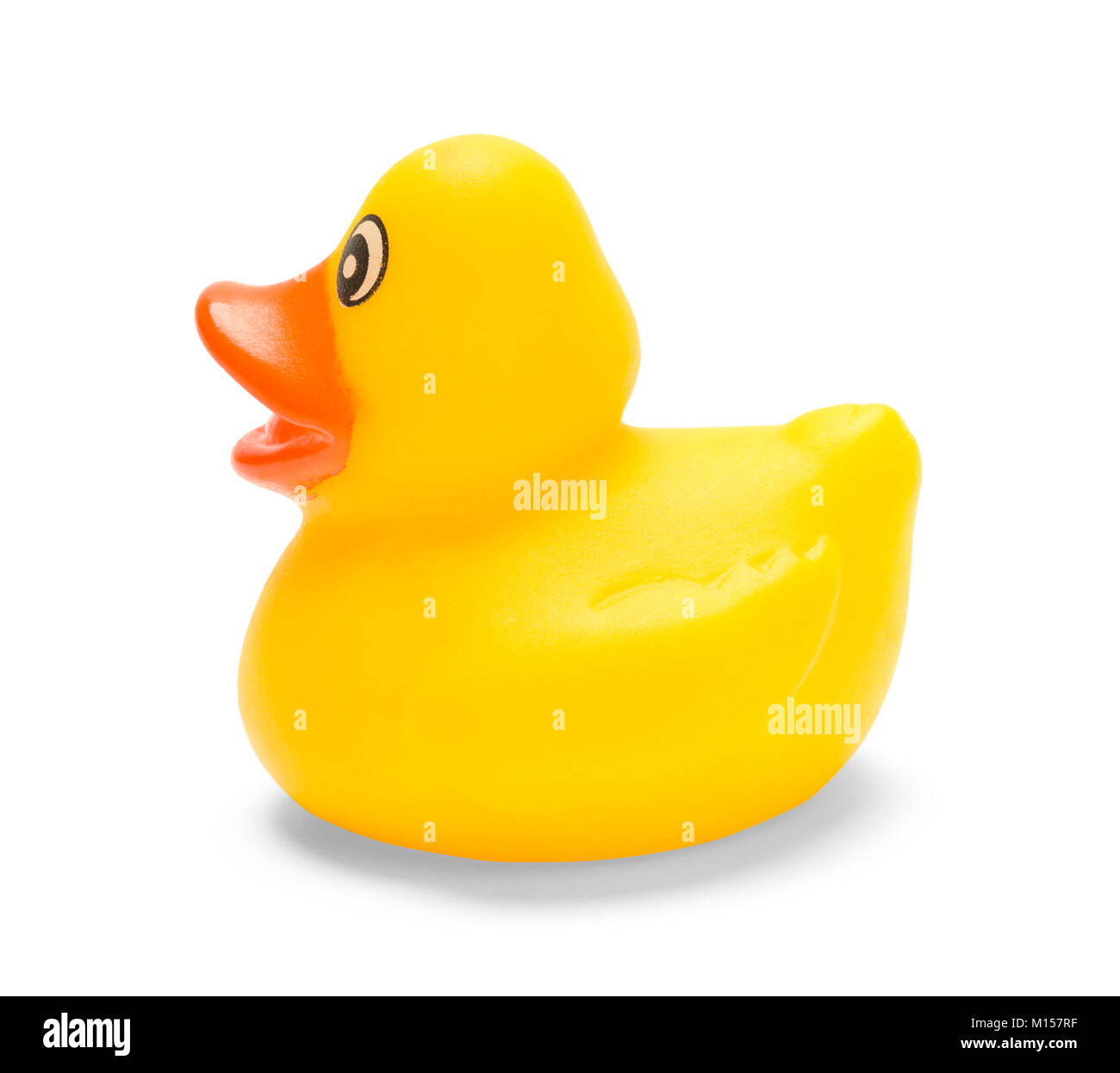 Small Yellow Rubber Duck Isolated on a White Background. Stock Photo