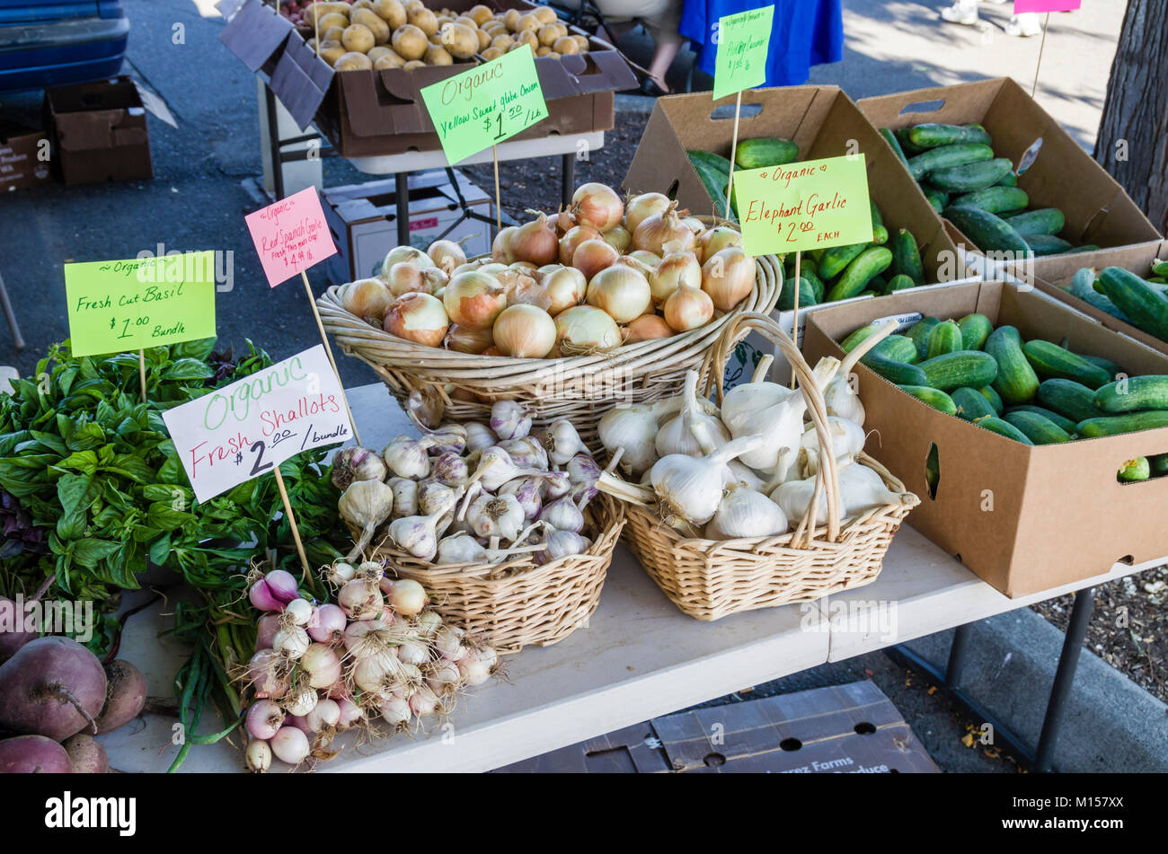 Display of produce for sale at the Pasco farmers market.  Pasco Washington Stock Photo