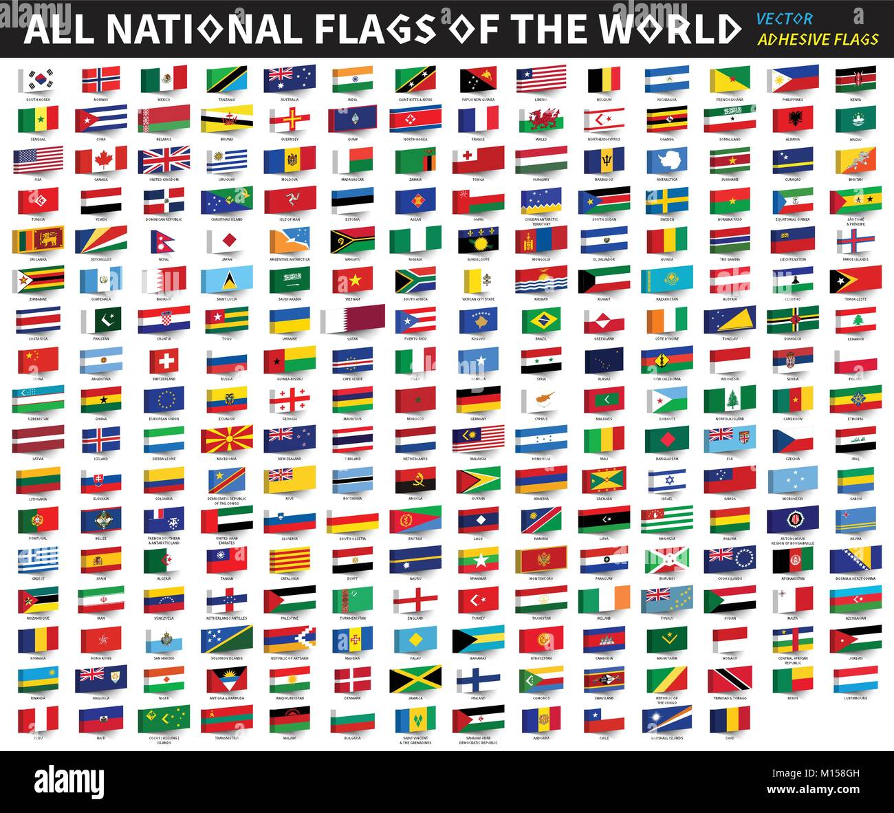 All official national flags of the world . Adhesive design . Vector ...